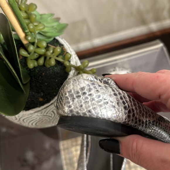 Tory Burch Reva Silver Embossed Python Ballet Flat With Double T Silver Logo - Picture 13 of 16